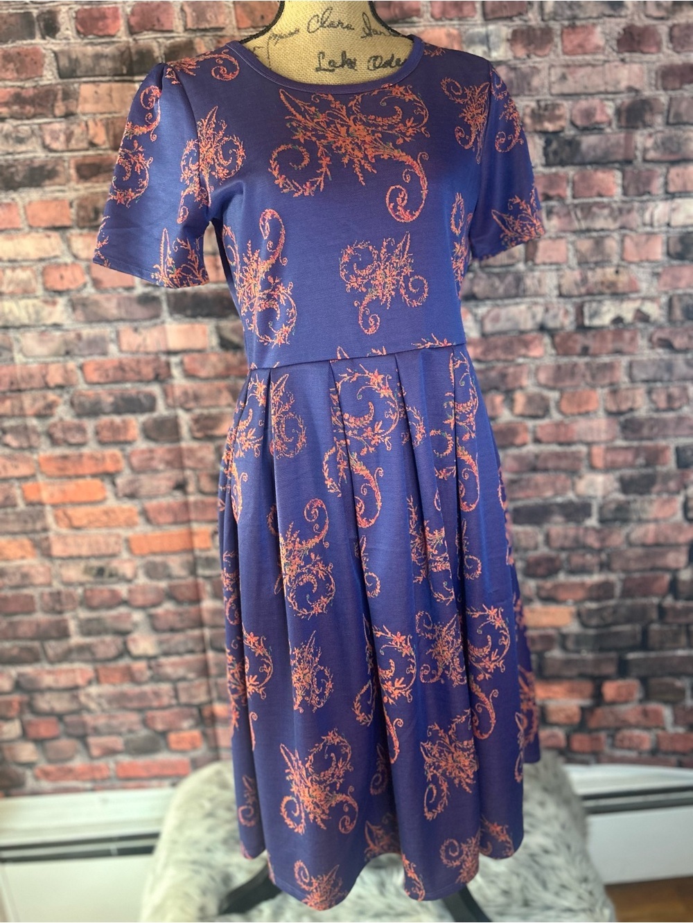 Women's Navy Blue Floral Fit & Flare Dress